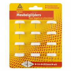 MEUBELNYLONGLIJDERS WIT ROND 25MM 12 STUKS