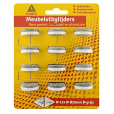 MEUBELVILTGLIJDER MET NAGEL GRIJS ROND 28 MM 12 STUKS