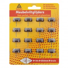 MEUBELVILTGLIJDERS MET NAGEL BRUIN ROND 20 MM 16 STUKS