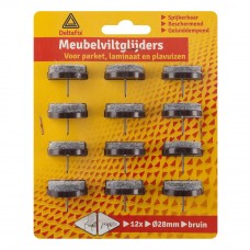 MEUBELVILTGLIJDERS MET NAGEL BRUIN ROND 28 MM 12 STUKS