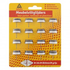 MEUBELVILTGLIJDERS MET NAGEL GRIJS ROND 20 MM 16 STUKS