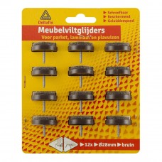 MEUBELVILTGLIJDERS MET SCHROEF BRUIN ROND 28 MM 12 STUKS