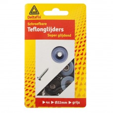 TEFLON GLIJDERS ROND 22 MM 4 STUKS INCL SCHROEVEN