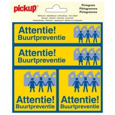 PICKUP ATTENTIE BUURTPREVENTIE STICKER (4 OP 1 VEL) - 150 X 150 MM