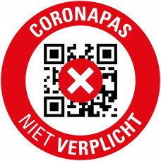 STICKER CORONAPAS NIET VERPLICHT 150 MM ROND